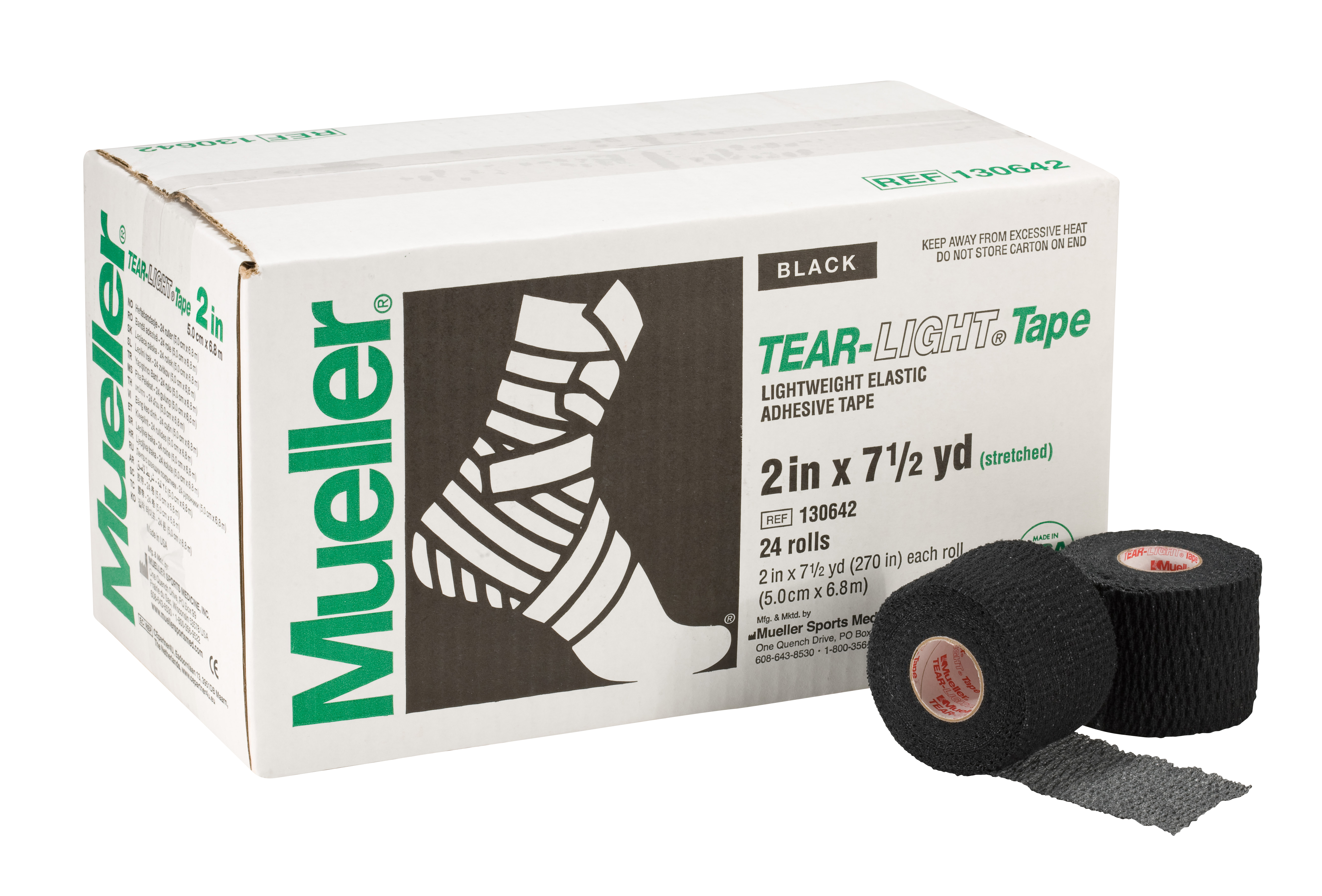 Mueller Tear-Light Tape, schwarz, 5 cm x 6,9 m, 24 Rollen
