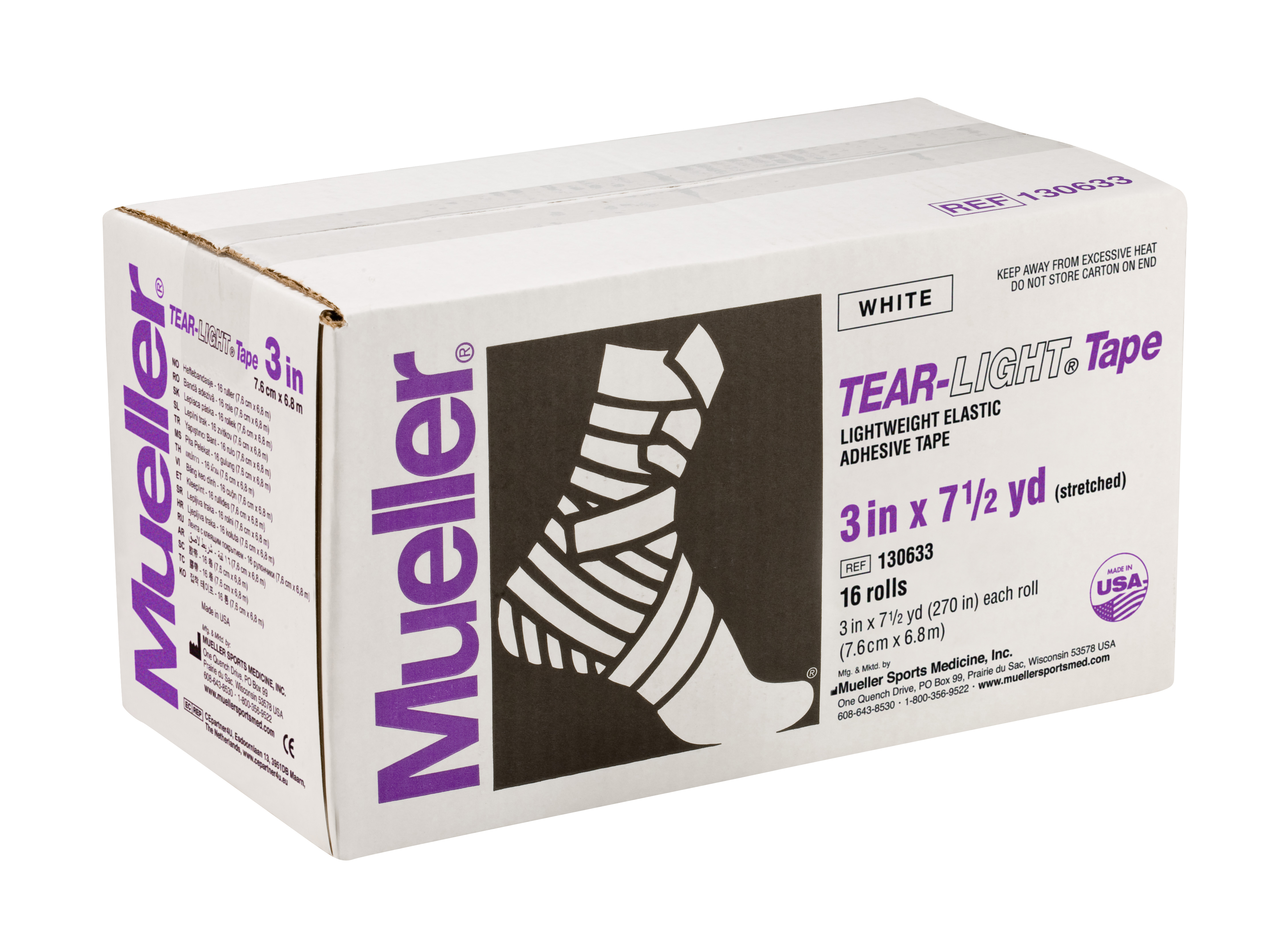 Mueller Tear-Light Tape, weiss, 7,5 cm x 6,9 m, 16 Rollen